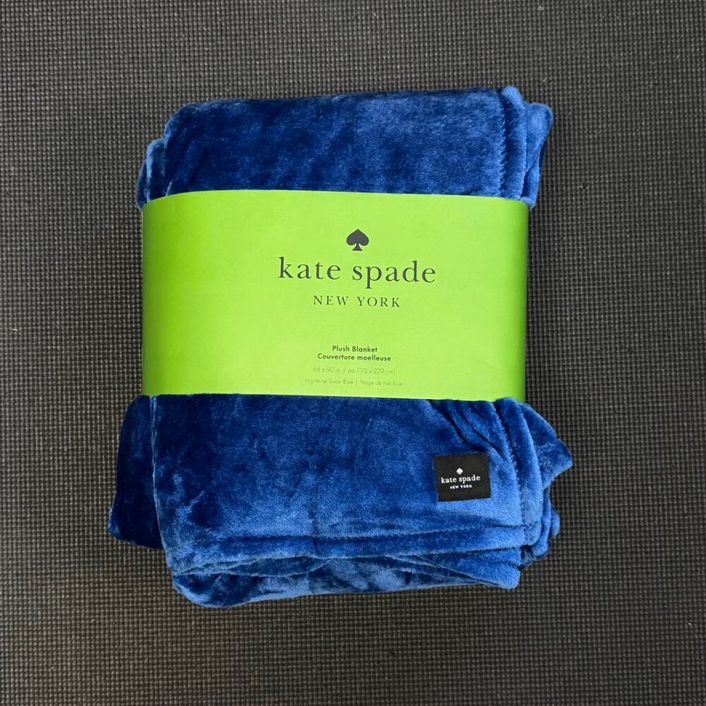 Kate Spade Oversized Twin Royal Bright Blue Fleece Blanket Throw Comforter Plush - Picture 2 of 6